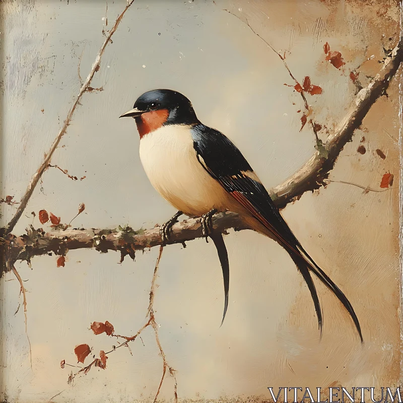 Bird Portrait on a Branch AI Image