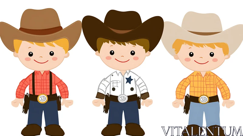 Whimsical Cowboy Trio Art AI Image