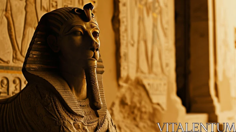 AI ART Ancient Egyptian Pharaoh Statue Close-up | Dark Stone