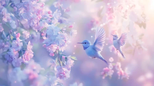 Pastel Hummingbird Flight Among Flowers