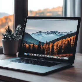 Autumn Mountain View on Laptop Screen