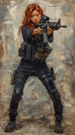 Woman Soldier with Rifle Artwork