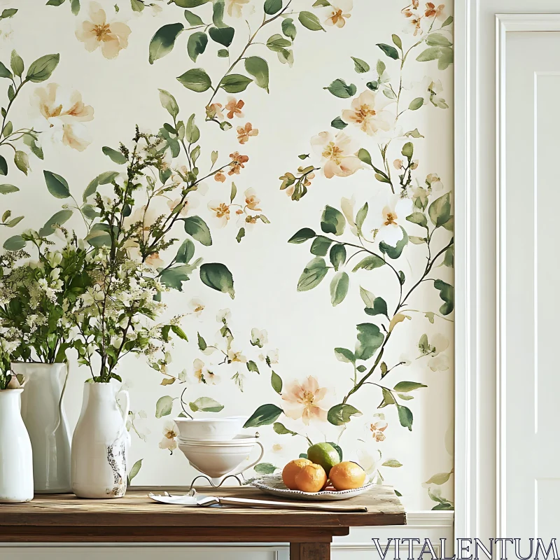 Charming Floral Wallpaper and Decor AI Image