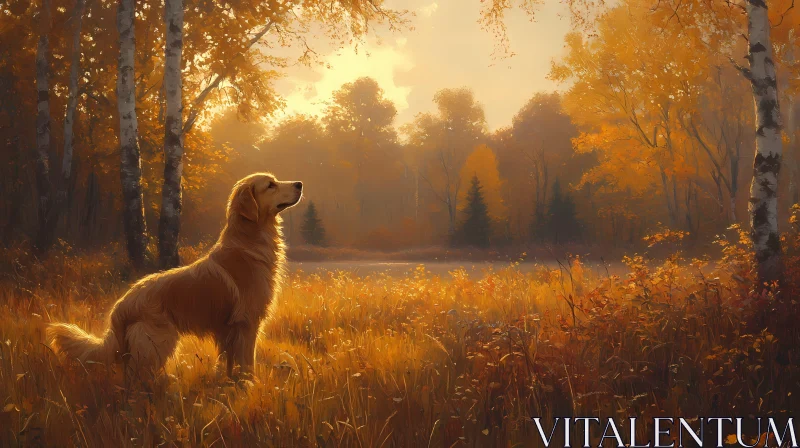 Autumnal Serenity with Golden Retriever AI Image