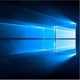 Neon Blue Window-Like Structure with Reflections