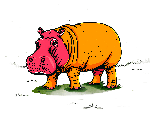 Cheerful Pink Hippopotamus Cartoon Illustration POD Design