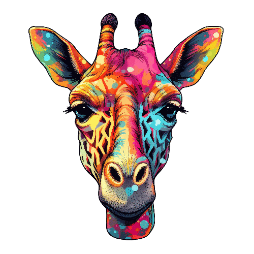 POD Design Colorful Giraffe Face Illustration on Transparent Background