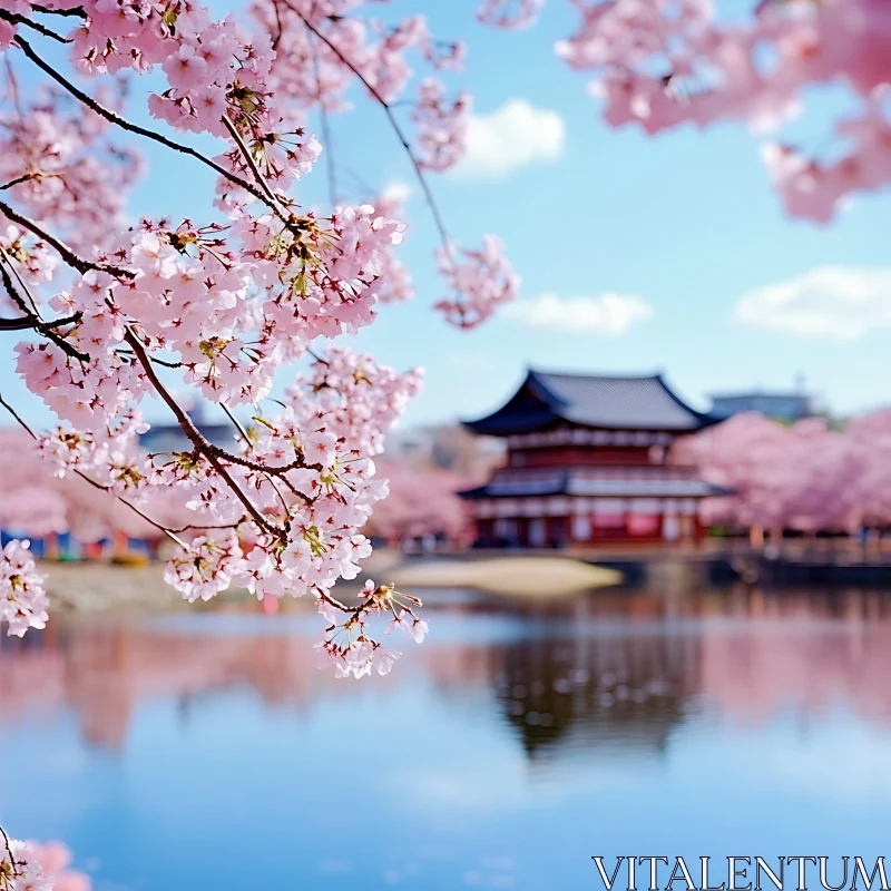 Japanese Temple in Spring AI Image