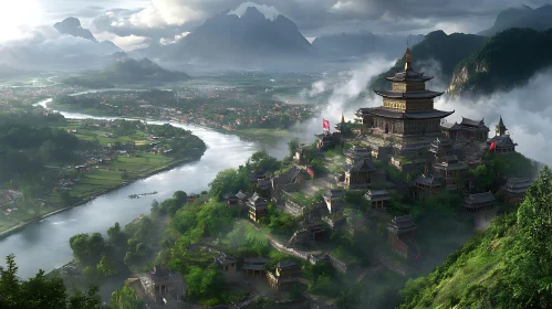 Traditional Asian Village Landscape