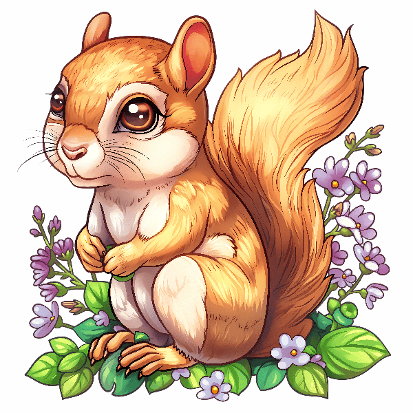 Whimsical Squirrel and Flowers