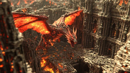 Inferno Dragon Above Burning Castle