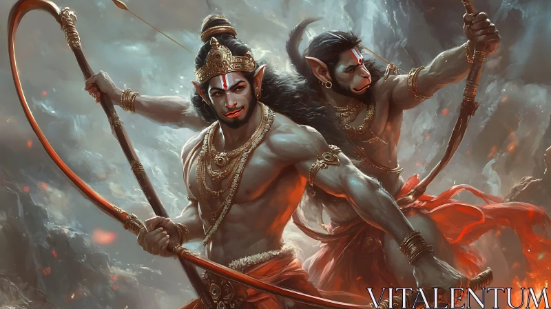 Hindu Gods Warriors with Bows AI Image