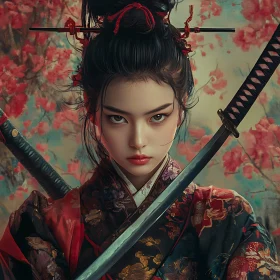 Warrior Woman in Traditional Samurai Outfit