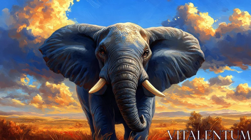 Elephant in the Warm Glow of Sunset AI Image