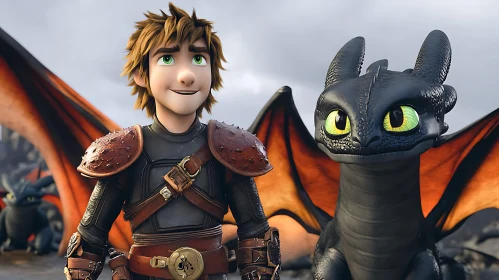 Animated Boy with Dragon Companion