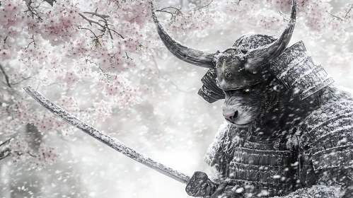 Beast Samurai with Sword and Blossoms