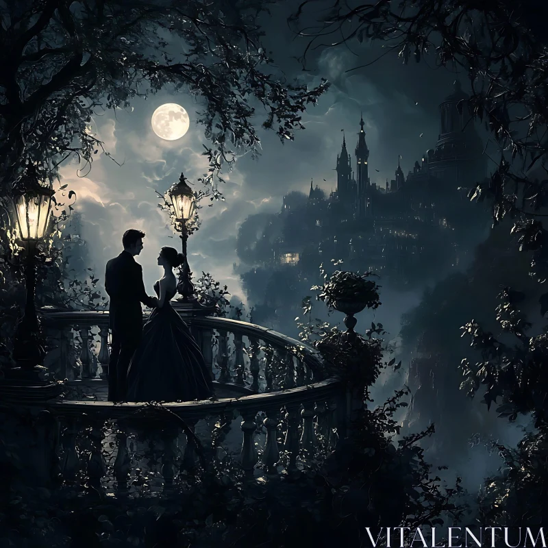 Night Romance at the Castle AI Image