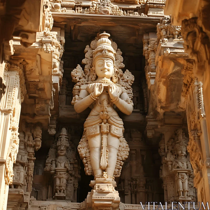 Stone Sculpture in Ancient Temple Setting AI Image