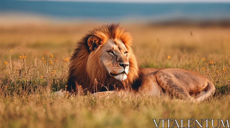 AI ART Lion Resting in Grassy Field