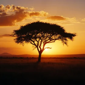 Sunset Silhouette: A Lone Tree in Africa
