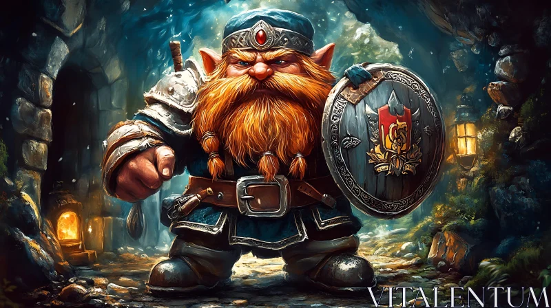 AI ART Fantasy Dwarf Warrior with Shield