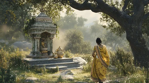 Indian Woman Near Ancient Temple