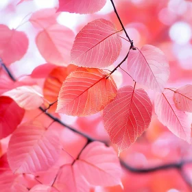 Floral Pink Leaves on Branch