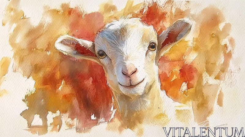 Gentle Goat in Watercolor AI Image