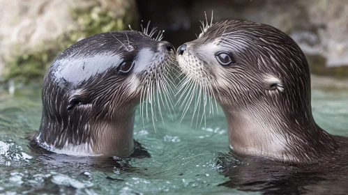 Seals Sharing an Intimate Moment in Water