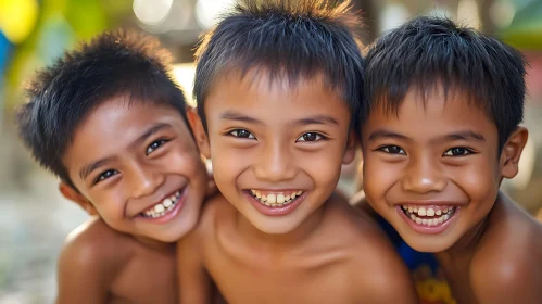 Three Smiling Boys Portrait