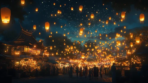 Floating Lanterns at Night