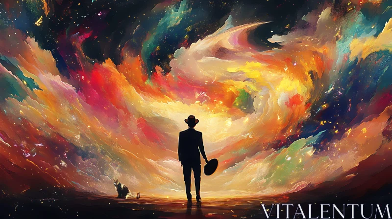 Silhouette in a Colorful Cosmic Landscape AI Image