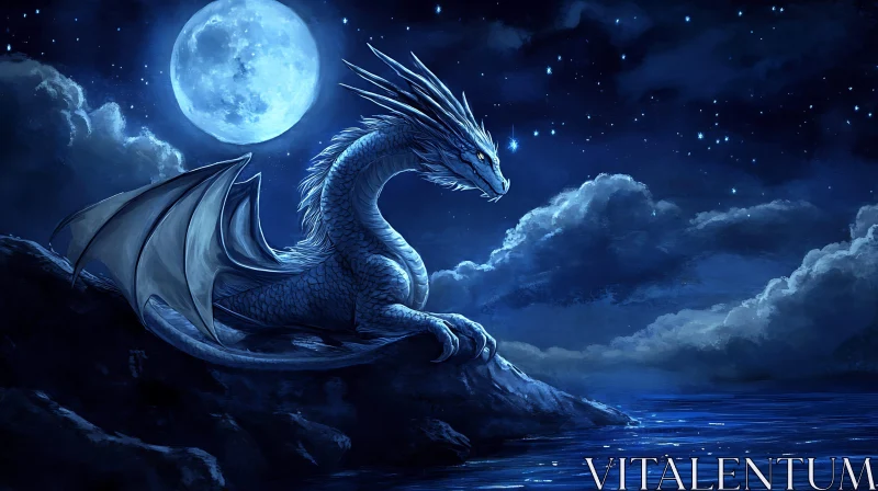 AI ART Moonlit Dragon Fantasy Illustration