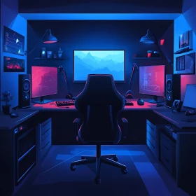 Futuristic Gaming Workspace with Multi-Monitor Setup
