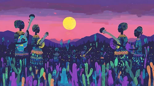 Desert Musicians at Dusk Painting