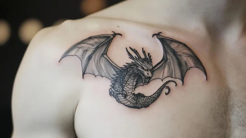 Chest Tattoo of Mythical Dragon