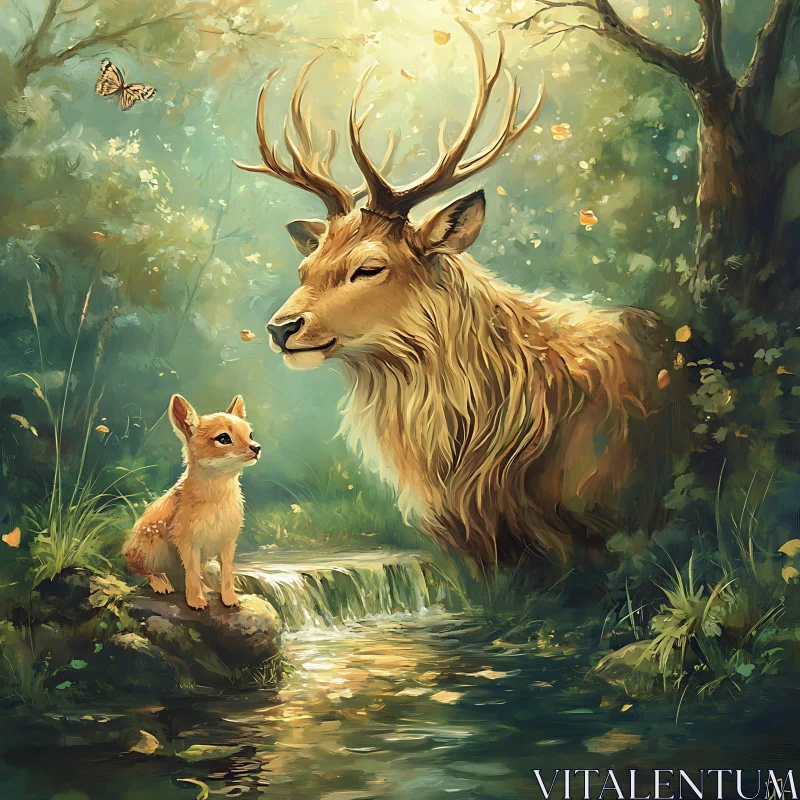 Peaceful Forest Wildlife AI Image