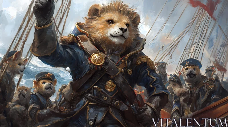 AI ART Anthropomorphic Lions in Naval Attire