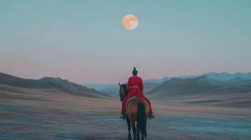 Rider in Red Under Moon's Glow