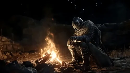 Knight's Vigil by the Campfire