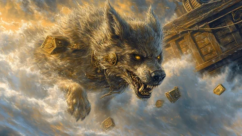 Mythical Wolf with Golden Adornments