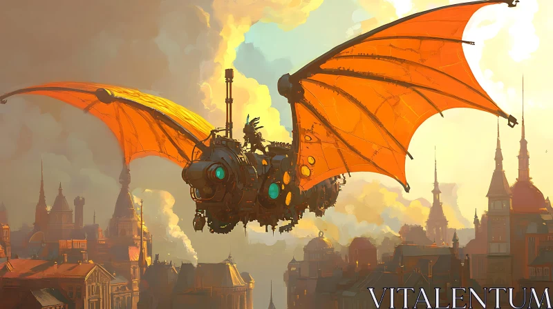 AI ART City Flight: Steampunk Aerial Machine