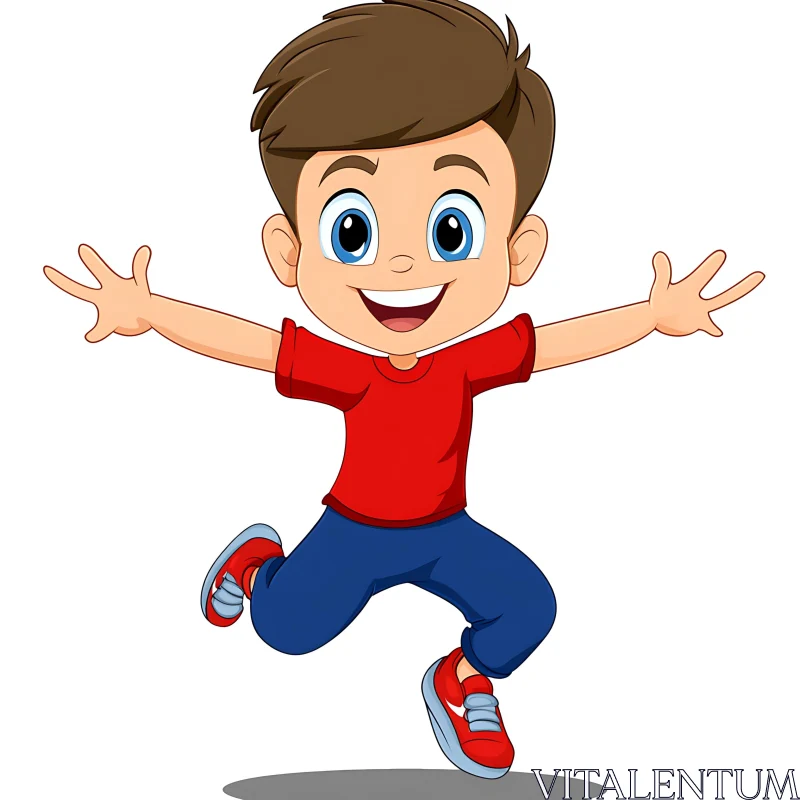 AI ART Cartoon Boy's Exuberant Leap