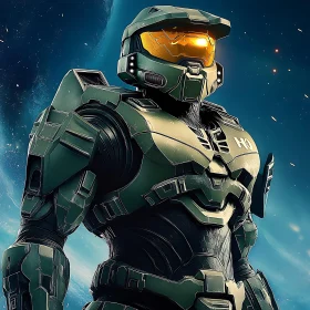 Green Armored Warrior in Space