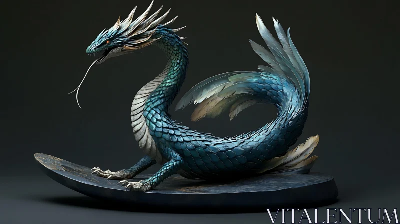 AI ART Fantasy Dragon with Blue Scales