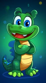 Playful Green Cartoon Crocodile