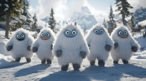 Whimsical Yeti Friends on a Snowy Day