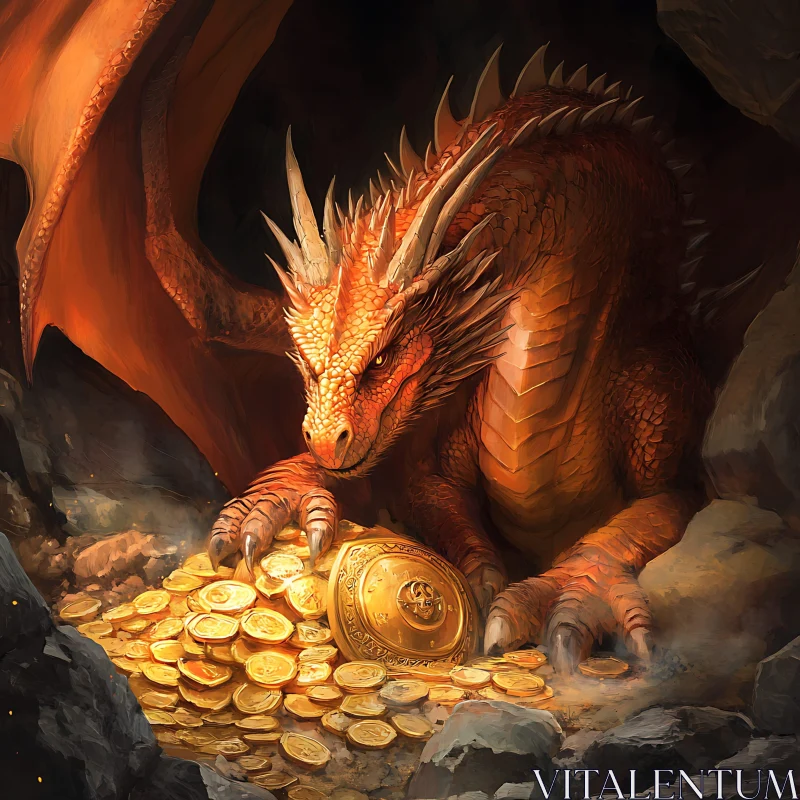 Fantasy Dragon with Golden Hoard AI Image