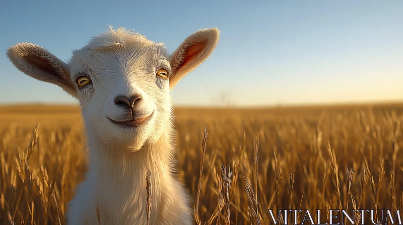 Smiling Goat in Sunset Field AI Image