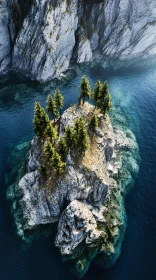 Solitary Rocky Island with Trees